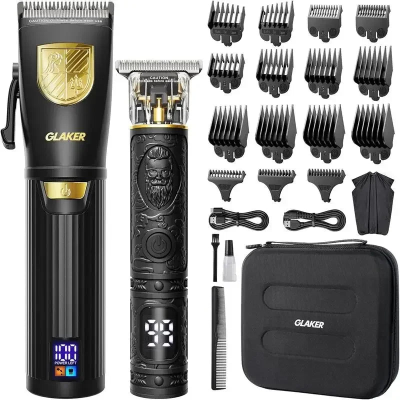 Cordless Hair Clipper Kit: LED Display, 15 Guide Combs, Travel Case, Fast Charging