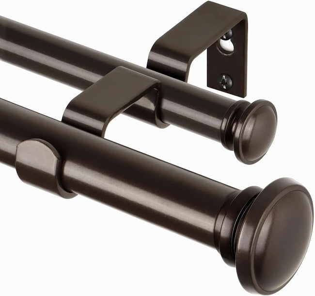 Adjustable Double Curtain Rod 36-72 Inch Heavy-Duty Telescoping Metal – 33lb Capacity, 3 Colors (Antique Bronze, Black, Silver) for Layered Blackout & Sheer Curtains