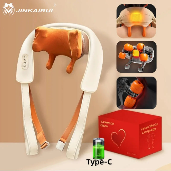 5D Kneading Neck & Shoulder Massager with Heat – Portable Electric Deep Tissue Massage for Pain Relief, Adjustable Strap & Posture Support (CE Certified)