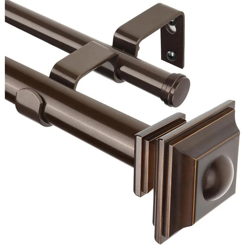 Telescoping Double Curtain Rod 72-144 Inch Heavy-Duty Metal – Adjustable Antique Bronze Rod for Windows 69-140”, 30lb Capacity, Includes Hardware (Vintage Finials)