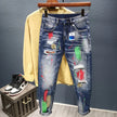 Men's Graffiti Jeans: Spray Paint, Ripped Hole, Hip-Hop Streetwear, Slim Fit