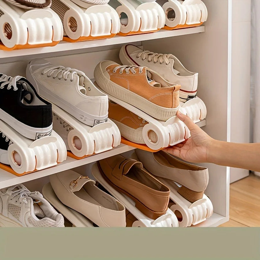 Adjustable Shoe Slots Organizer: Modern Double Rack Space Saver for Footwear Storage