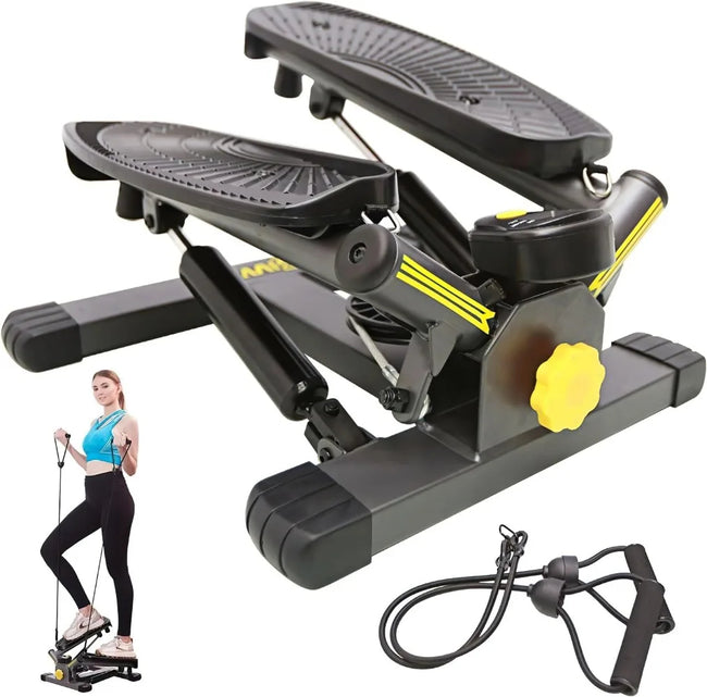 300LBS Capacity Adjustable Mini Stepper – Full-Body Workout Machine with Twist Motion, Quiet Hydraulic System & Resistance Bands (LCD Tracker)