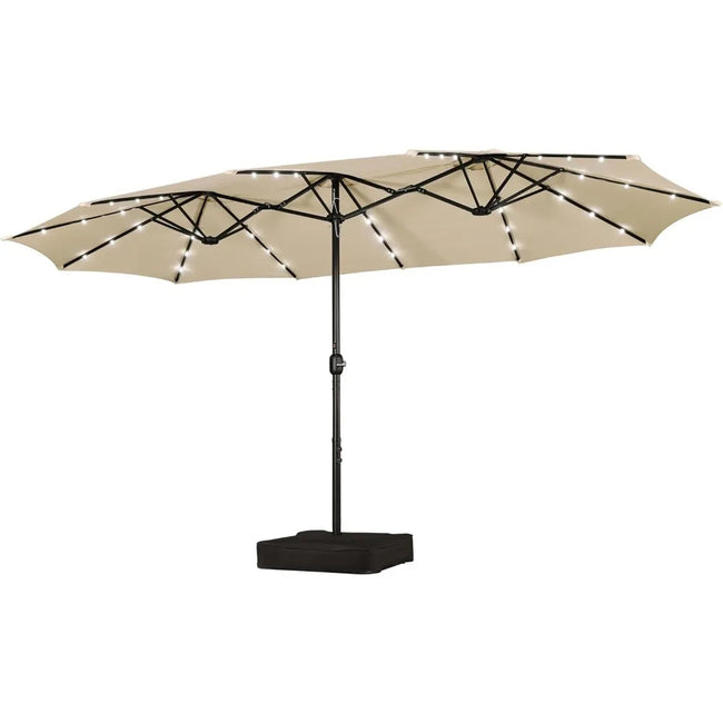 15ft Solar LED Rectangle Patio Umbrella – Heavy-Duty Outdoor Market Umbrella with 36 Lights, Base Included & Wind-Resistant Design
