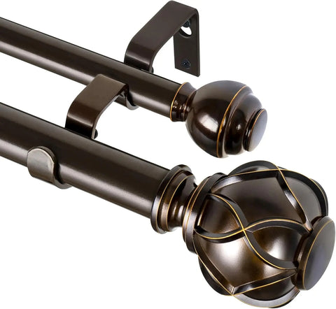 Heavy-Duty Telescoping Double Curtain Rod 66-120 Inch – Netted Texture Finials, 30lb Capacity, 6 Colors for Large Windows (54-115”)