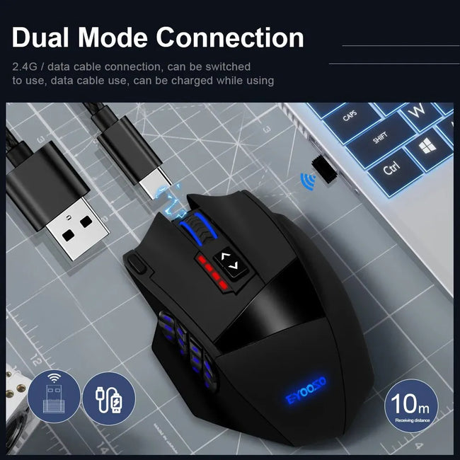 RGB USB 2.4G Wireless Gaming Mouse 16000 DPI 16 Buttons Programmable Game Optical Mice for Computer PC Laptop