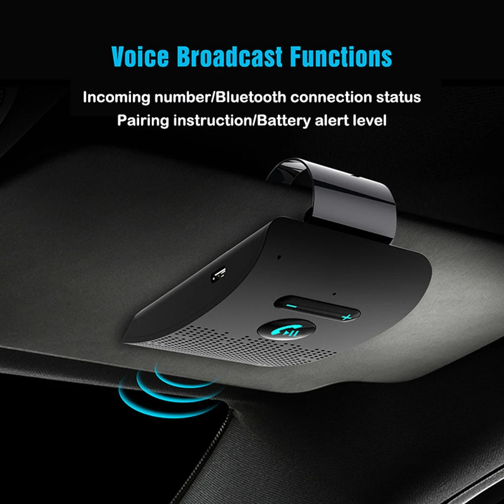Bluetooth 5.0 Hands-Free Car Kit – 2W HIFI Speaker, Noise Cancelling, Sun Visor Clip & Dual Phone Pairing | Wireless MP3 Player for Cars