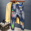 Men's Graffiti Jeans: Spray Paint, Ripped Hole, Hip-Hop Streetwear, Slim Fit