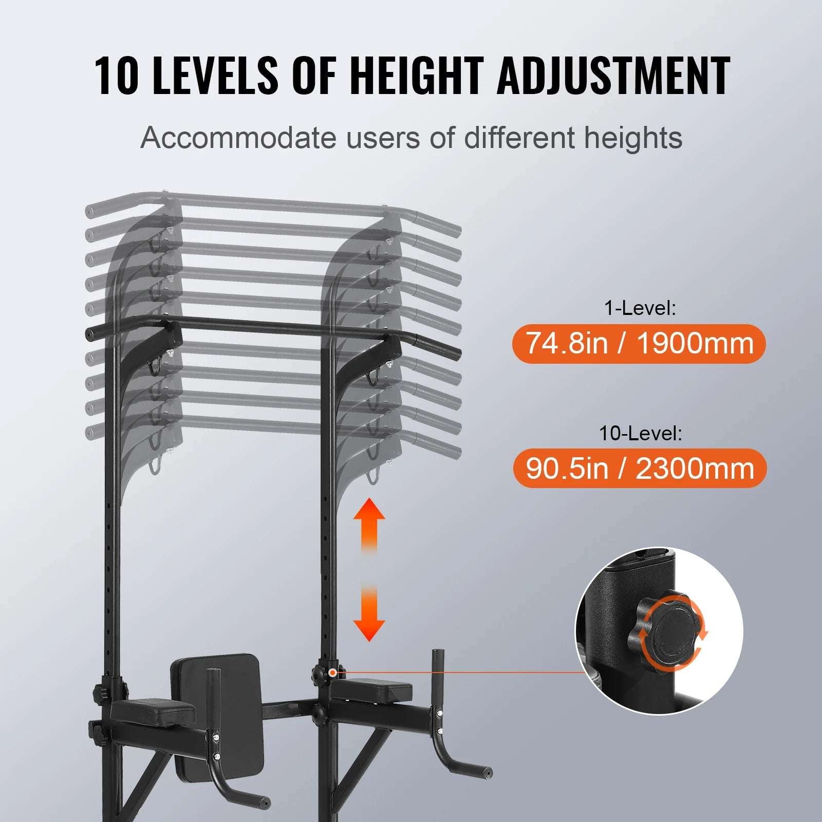 Power Tower Dip Station | 10-Level Height Adjustable Pull Up Bar Stand | Multi-Function Home Gym Strength Training Equipment