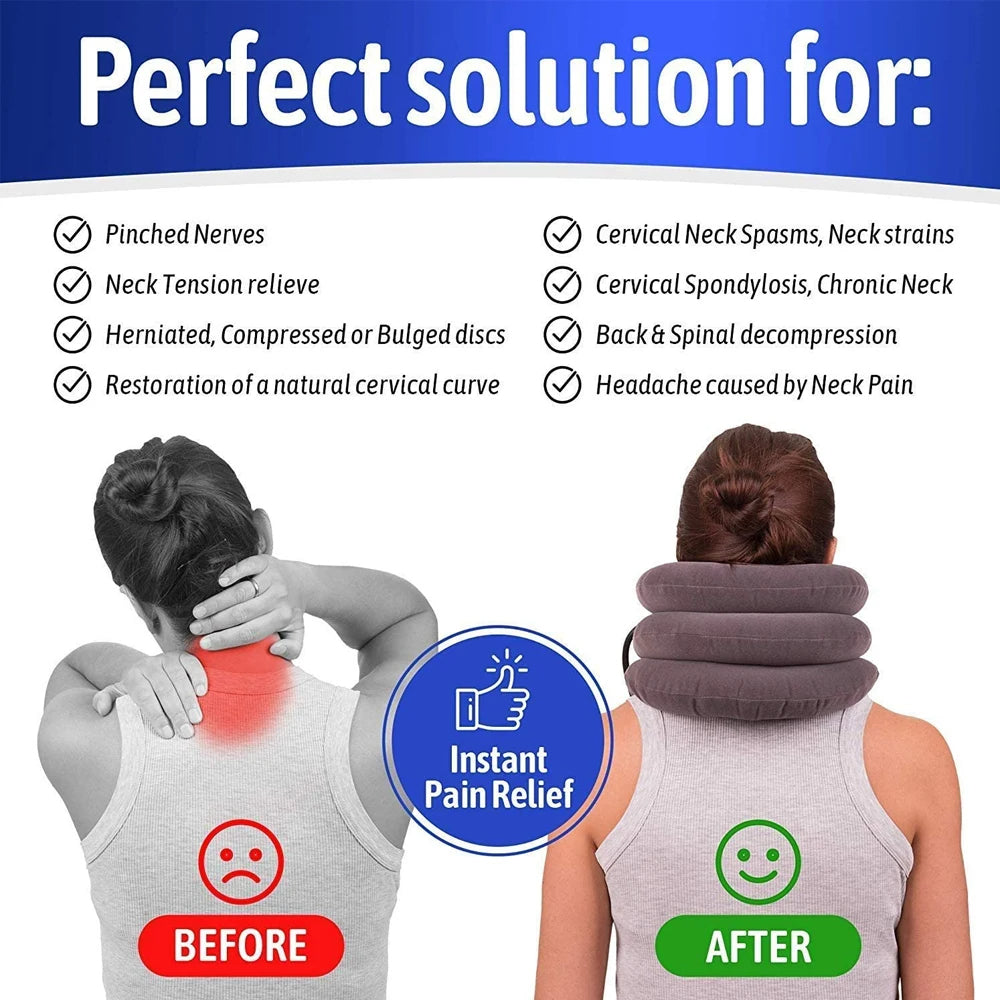 Adjustable Inflatable Cervical Neck Traction Device for Instant Pain Relief - Lightweight & Portable Neck Stretcher Collar