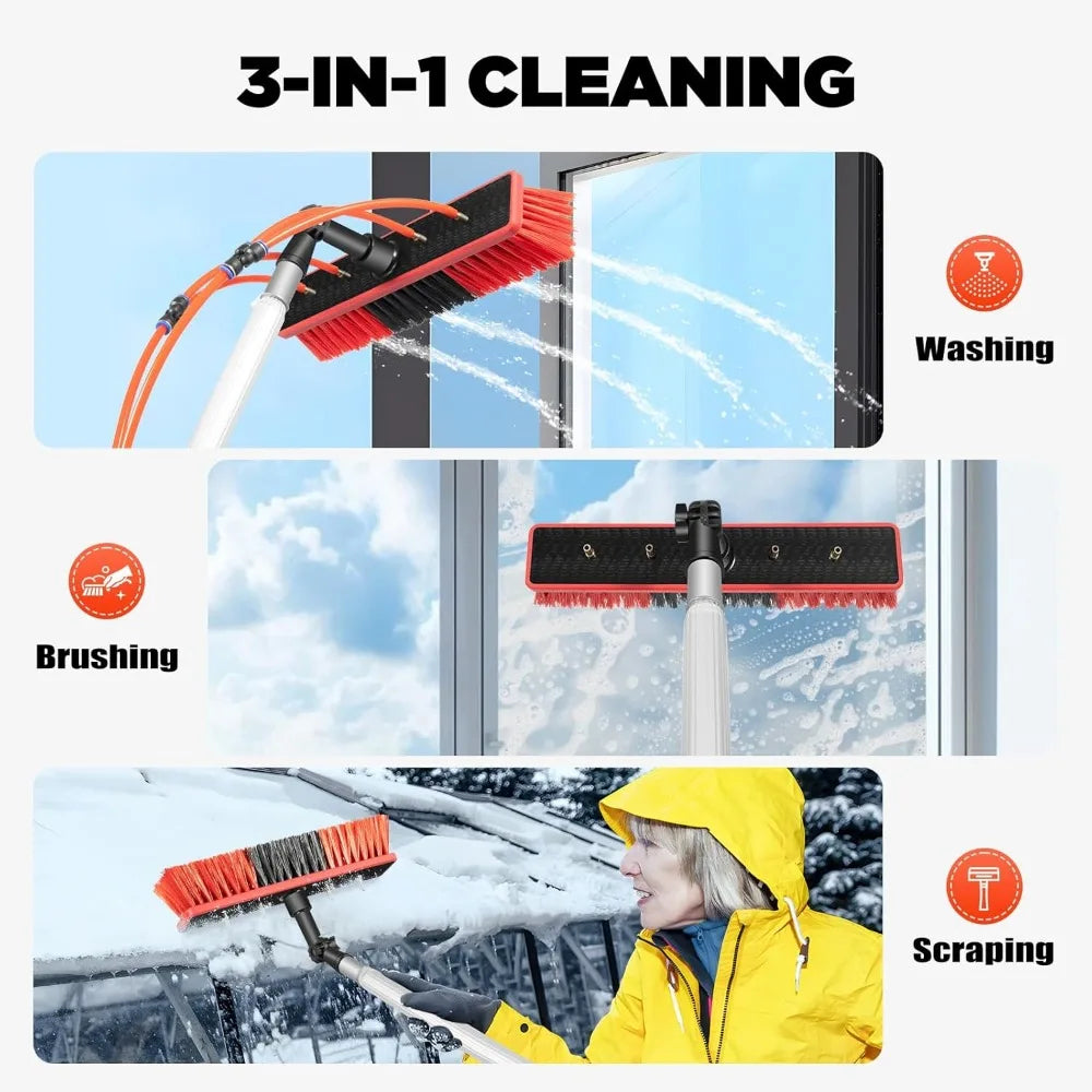 26ft Solar Panel Cleaning Kit – Telescopic Aluminum Pole with 65ft Hose, 180° Adjustable Brush Head for Windows & PV Panels (Lightweight, Universal Fit)