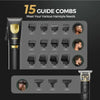 Cordless Hair Clipper Kit: LED Display, 15 Guide Combs, Travel Case, Fast Charging