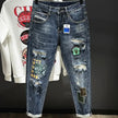 Men's Tapered Torn Cowboy Jeans: Ripped, Graphic Trousers, Korean Style Denim