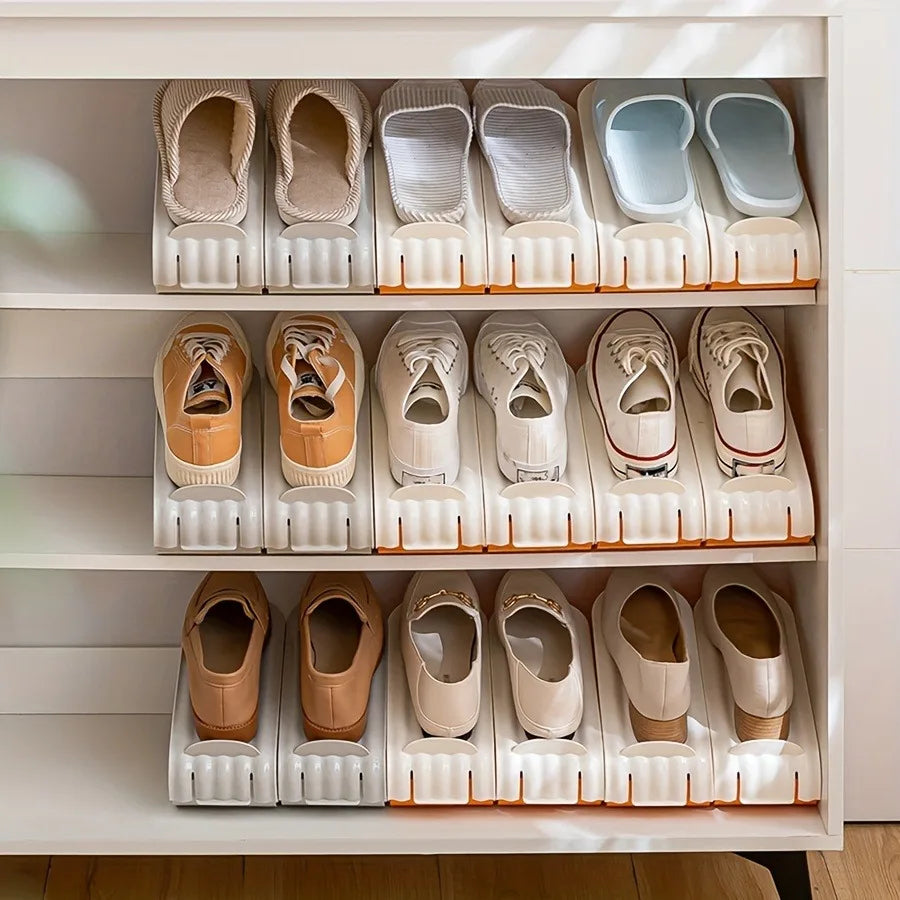 Adjustable Shoe Slots Organizer: Modern Double Rack Space Saver for Footwear Storage