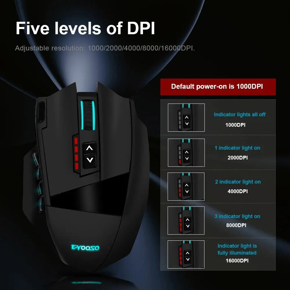 RGB USB 2.4G Wireless Gaming Mouse 16000 DPI 16 Buttons Programmable Game Optical Mice for Computer PC Laptop