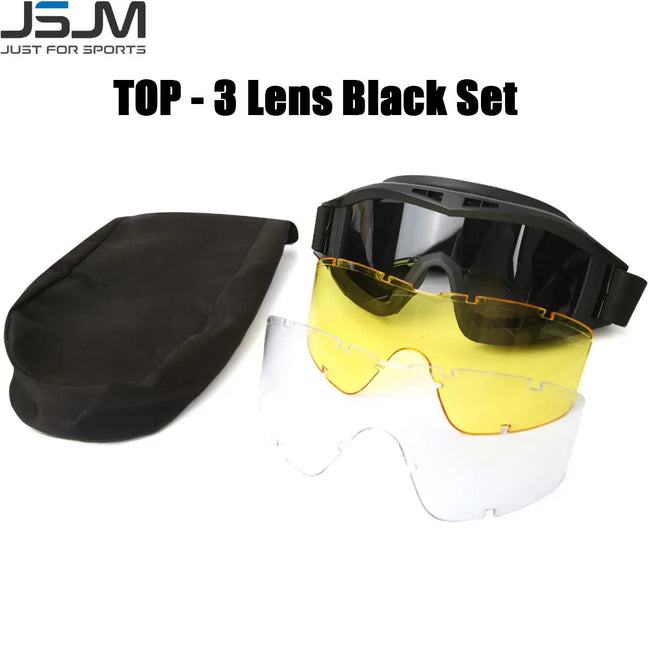 Airsoft Tactical Goggles with 3 Interchangeable Lenses - Windproof, Dustproof, and Impact Resistant