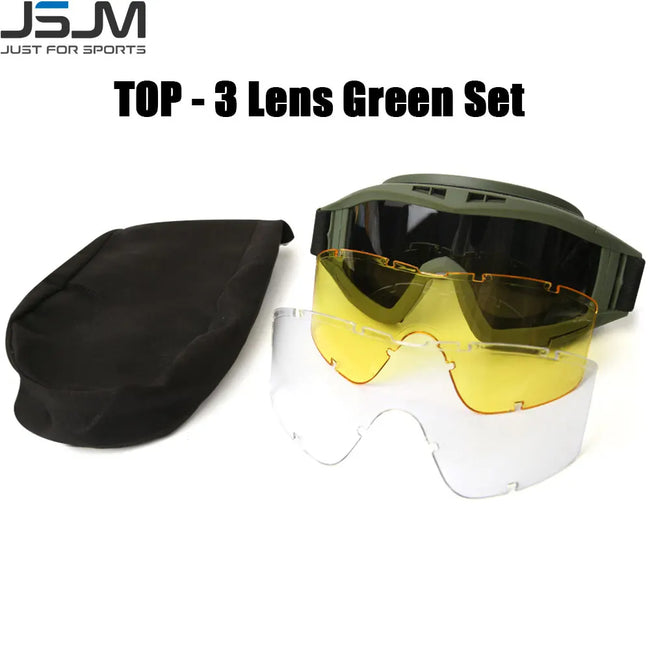Airsoft Tactical Goggles with 3 Interchangeable Lenses - Windproof, Dustproof, and Impact Resistant