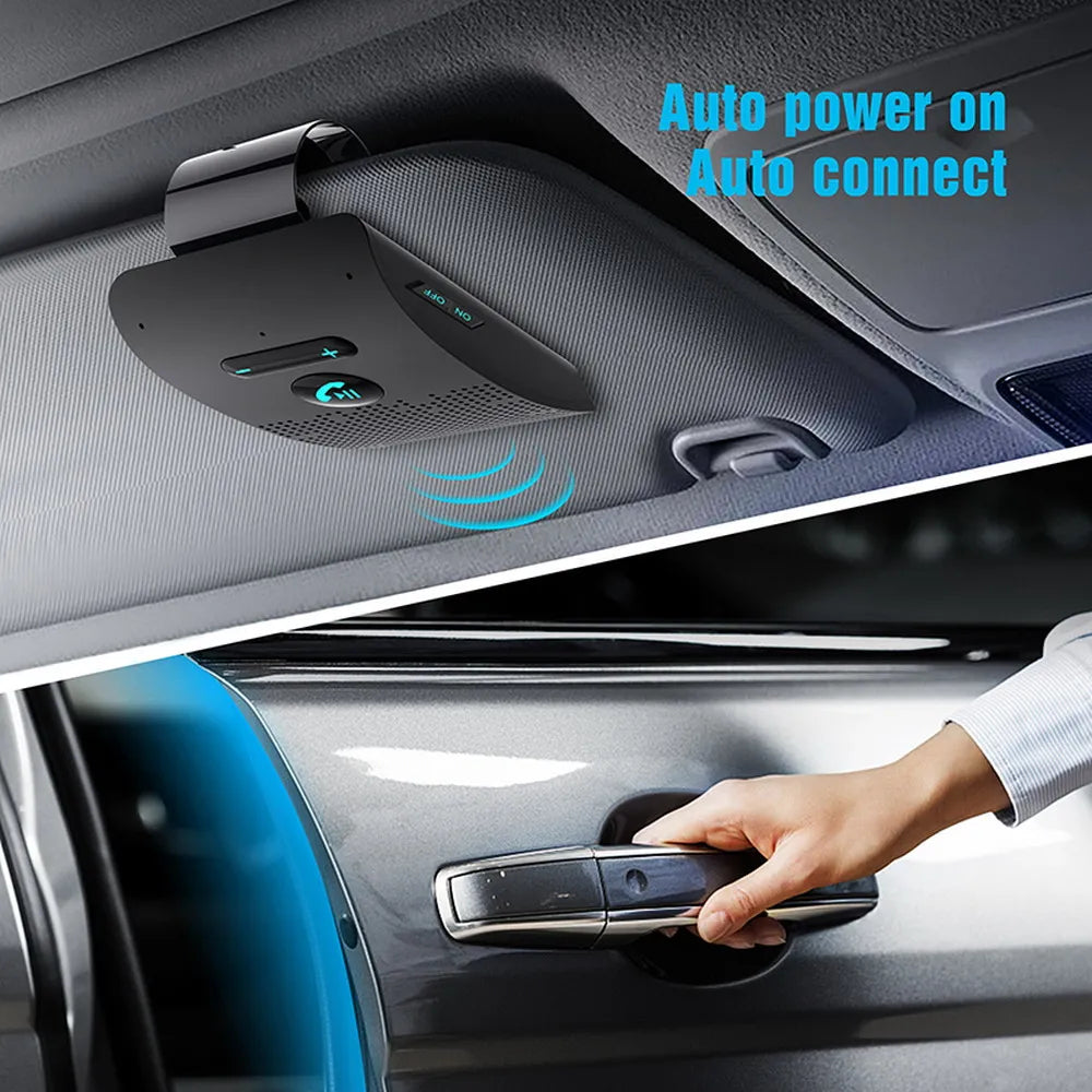 Bluetooth 5.0 Hands-Free Car Kit – 2W HIFI Speaker, Noise Cancelling, Sun Visor Clip & Dual Phone Pairing | Wireless MP3 Player for Cars