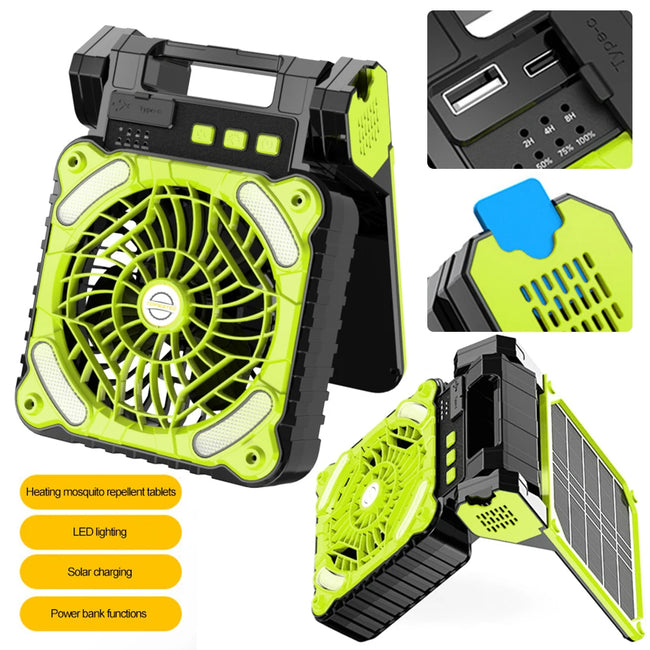 Solar Camping Fan with LED Light