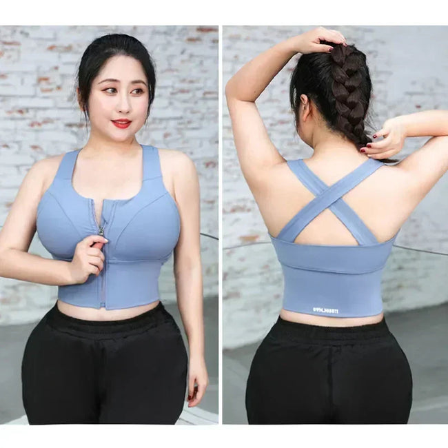 High-Support Sports Bra for Big Breasts S-5XL – Wire-Free Yoga Top with Zipper, Moisture-Wicking & Plus Size Fitness Tank