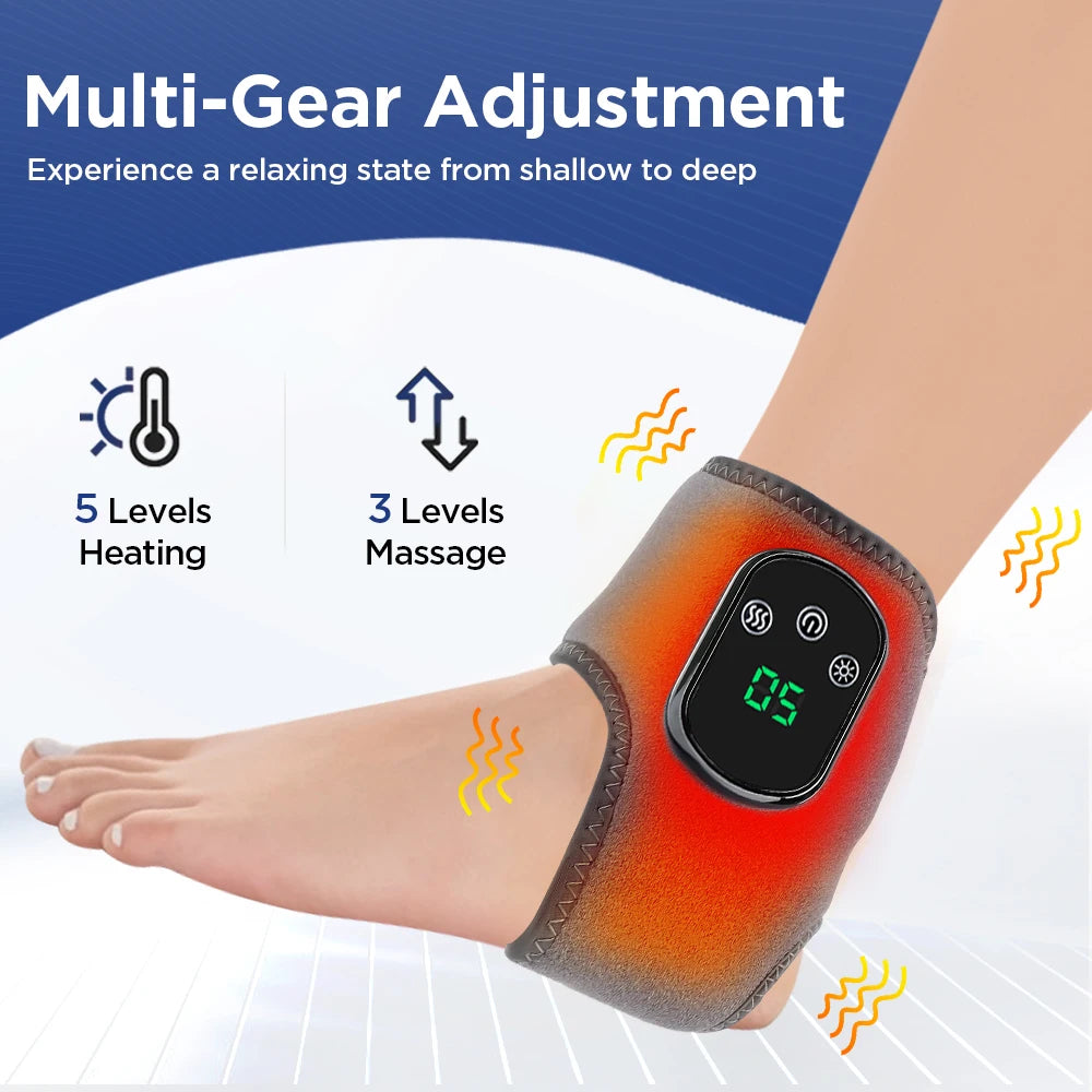 Adjustable Ankle Wrap with 5 Heat Levels & Vibration Modes – Grey Design