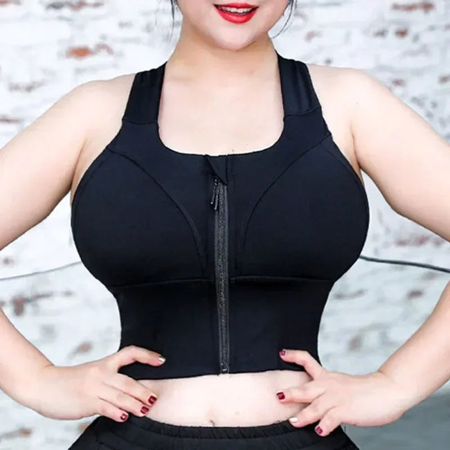 High-Support Sports Bra for Big Breasts S-5XL – Wire-Free Yoga Top with Zipper, Moisture-Wicking & Plus Size Fitness Tank