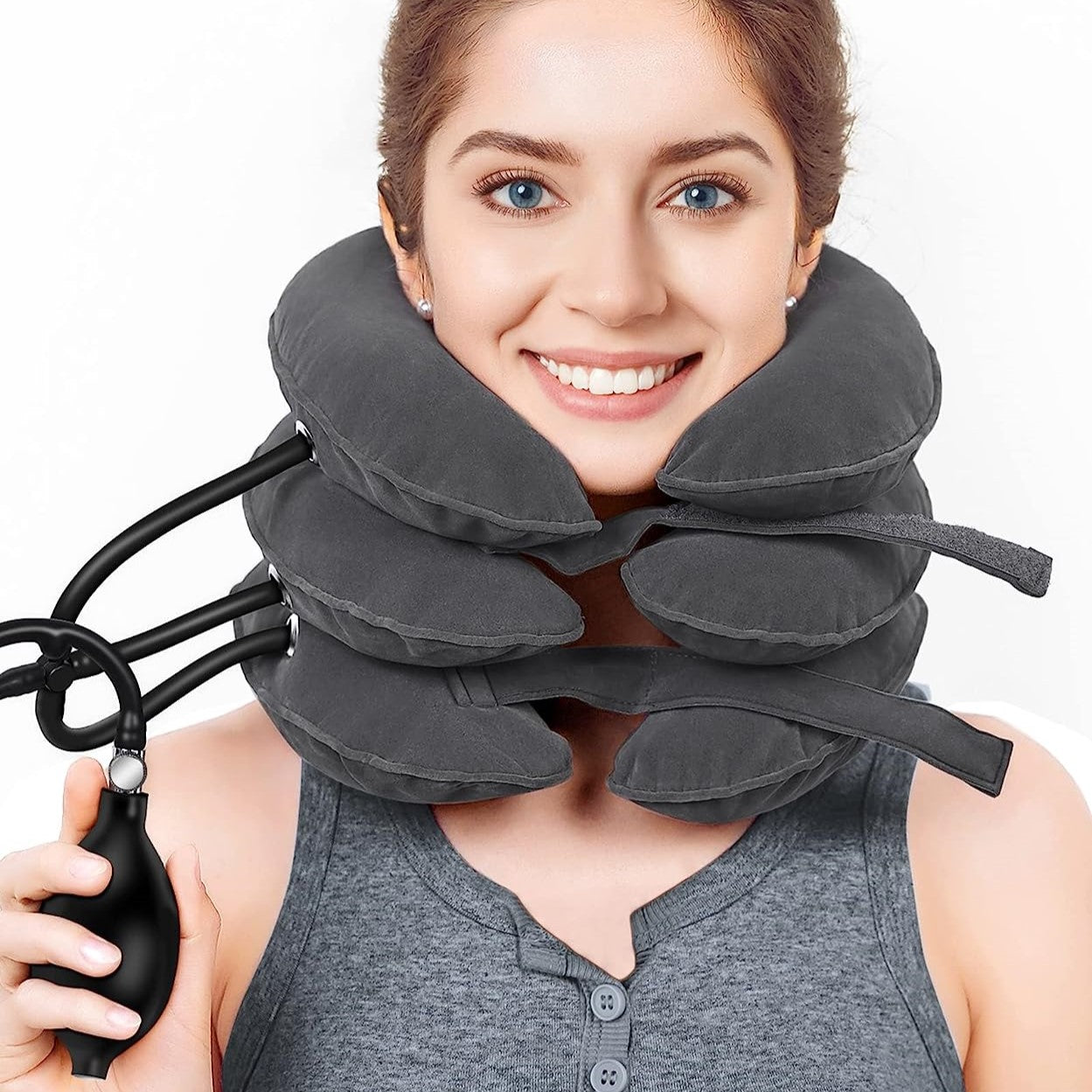 Adjustable Inflatable Cervical Neck Traction Device for Instant Pain Relief - Lightweight & Portable Neck Stretcher Collar