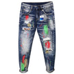 Men's Graffiti Jeans: Spray Paint, Ripped Hole, Hip-Hop Streetwear, Slim Fit