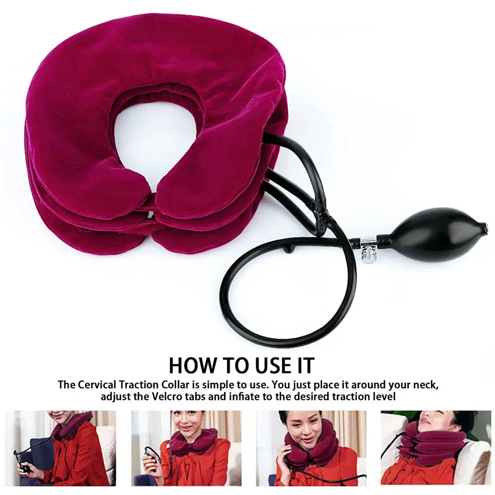 Adjustable Inflatable Cervical Neck Traction Device for Instant Pain Relief - Lightweight & Portable Neck Stretcher Collar