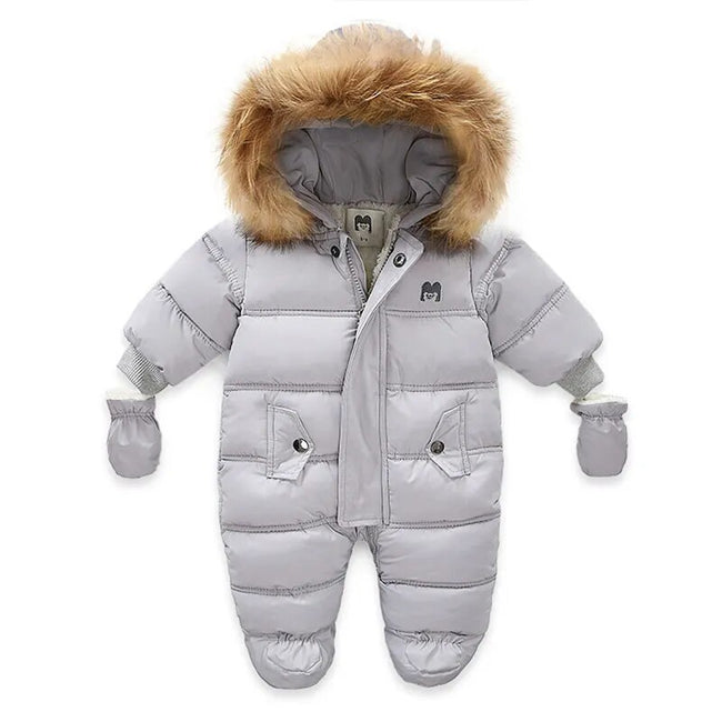 Warm Winter Baby Jumpsuit - Hooded Fleece Rompers for Infants - The Well Being The Well Being silver-1 / 18-24M The Well Being Warm Winter Baby Jumpsuit - Hooded Fleece Rompers for Infants