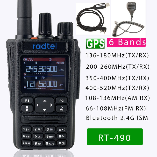 Radtel RT-490 (GPS Blutooth Option) Amateur Ham Two Way Radio 256CH Air Band Walkie Talkie VOX SOS LCD Police Scanner Aviation - The Well Being The Well Being add mic cable The Well Being Radtel RT-490 (GPS Blutooth Option) Amateur Ham Two Way Radio 256CH Air Band Walkie Talkie VOX SOS LCD Police Scanner Aviation