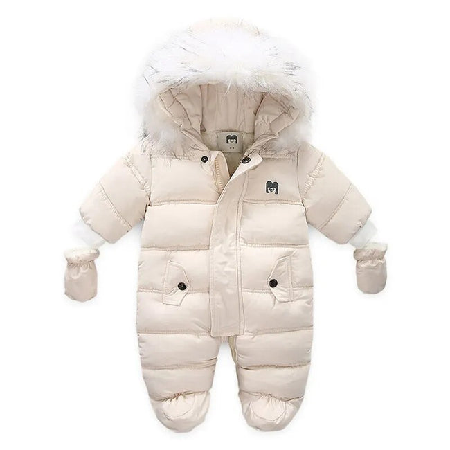 Warm Winter Baby Jumpsuit - Hooded Fleece Rompers for Infants - The Well Being The Well Being Rice white-1 / 18-24M The Well Being Warm Winter Baby Jumpsuit - Hooded Fleece Rompers for Infants