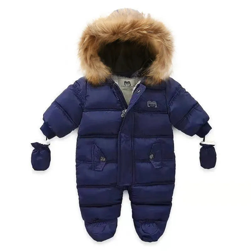 Warm Winter Baby Jumpsuit - Hooded Fleece Rompers for Infants - The Well Being The Well Being Dark blue-1 / 18-24M The Well Being Warm Winter Baby Jumpsuit - Hooded Fleece Rompers for Infants