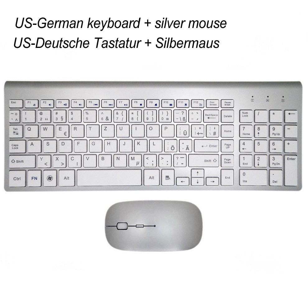 Ergonomic Ultra-Thin Low-Noise 2.4G Wireless Keyboard and Mouse Combo Wireless Mouse for Mac Pc Windows XP/7/10 Android Tv Box - The Well Being The Well Being SILVER US German / China The Well Being Ergonomic Ultra-Thin Low-Noise 2.4G Wireless Keyboard and Mouse Combo Wireless Mouse for Mac Pc Windows XP/7/10 Android Tv Box