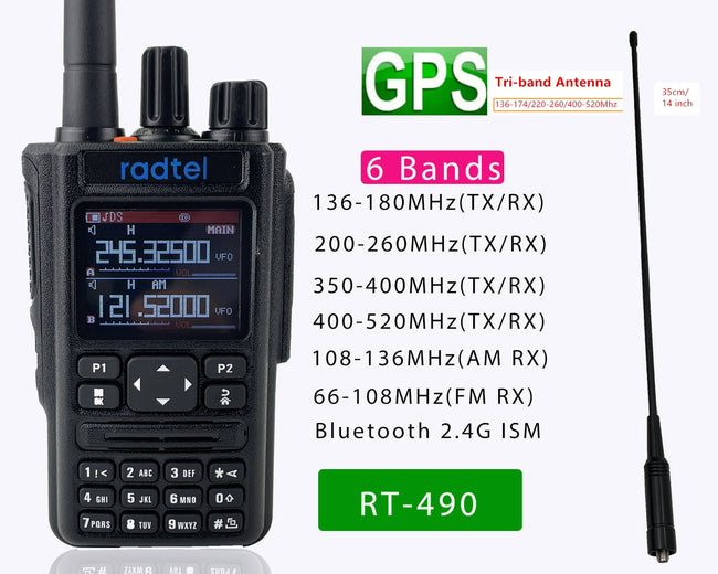 Radtel RT-490 (GPS Blutooth Option) Amateur Ham Two Way Radio 256CH Air Band Walkie Talkie VOX SOS LCD Police Scanner Aviation - The Well Being The Well Being Add tri band antenna The Well Being Radtel RT-490 (GPS Blutooth Option) Amateur Ham Two Way Radio 256CH Air Band Walkie Talkie VOX SOS LCD Police Scanner Aviation