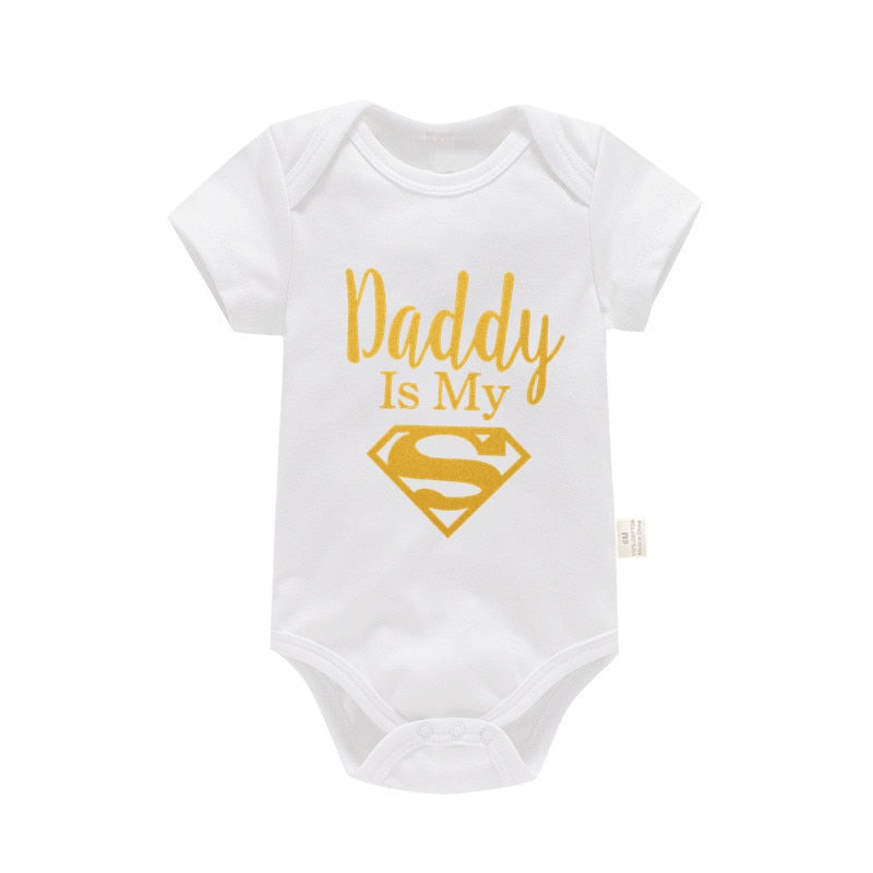 Baby Romper Newborn Baby Boys Girls Clothes Gold Daddy Is My Hero Funny Print Infant Baby Jumpsuit Cute Casual Baby Bodysuit - The Well Being The Well Being white-gold / 12-18M The Well Being Baby Romper Newborn Baby Boys Girls Clothes Gold Daddy Is My Hero Funny Print Infant Baby Jumpsuit Cute Casual Baby Bodysuit