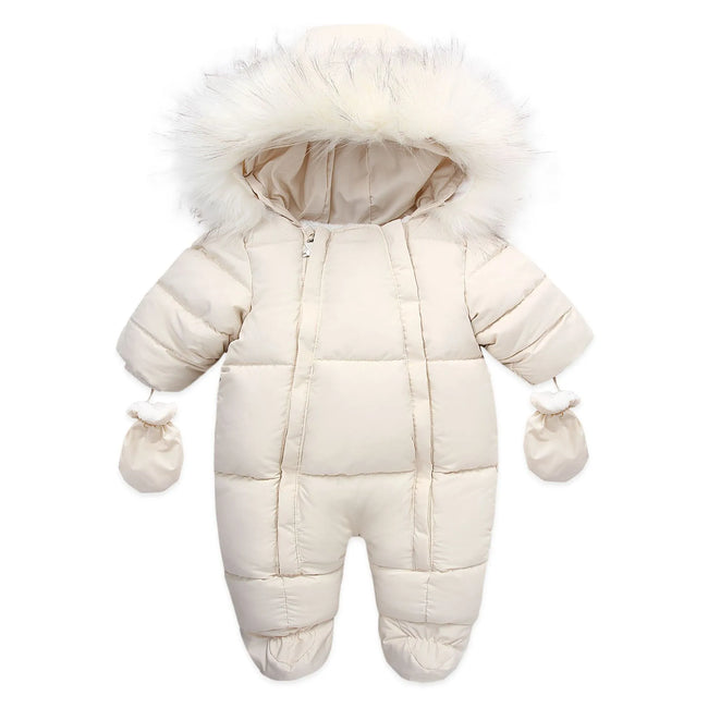 Warm Winter Baby Jumpsuit - Hooded Fleece Rompers for Infants - The Well Being The Well Being Rice white-2 / 12M The Well Being Warm Winter Baby Jumpsuit - Hooded Fleece Rompers for Infants