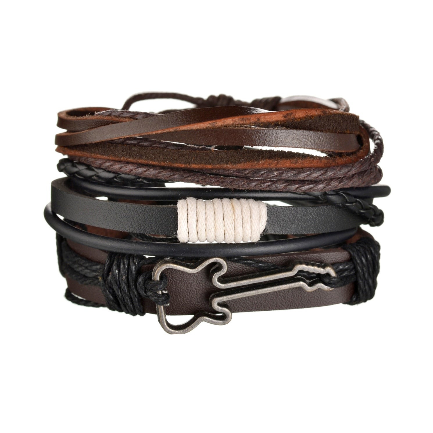 Braided Wrap Leather Bracelet for Men Vintage Life Tree Guitar Wood Beads Fashion Male Bracelets Wristband - The Well Being The Well Being B22 The Well Being Braided Wrap Leather Bracelet for Men Vintage Life Tree Guitar Wood Beads Fashion Male Bracelets Wristband