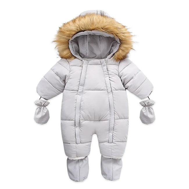 Warm Winter Baby Jumpsuit - Hooded Fleece Rompers for Infants - The Well Being The Well Being silver-2 / 12M The Well Being Warm Winter Baby Jumpsuit - Hooded Fleece Rompers for Infants