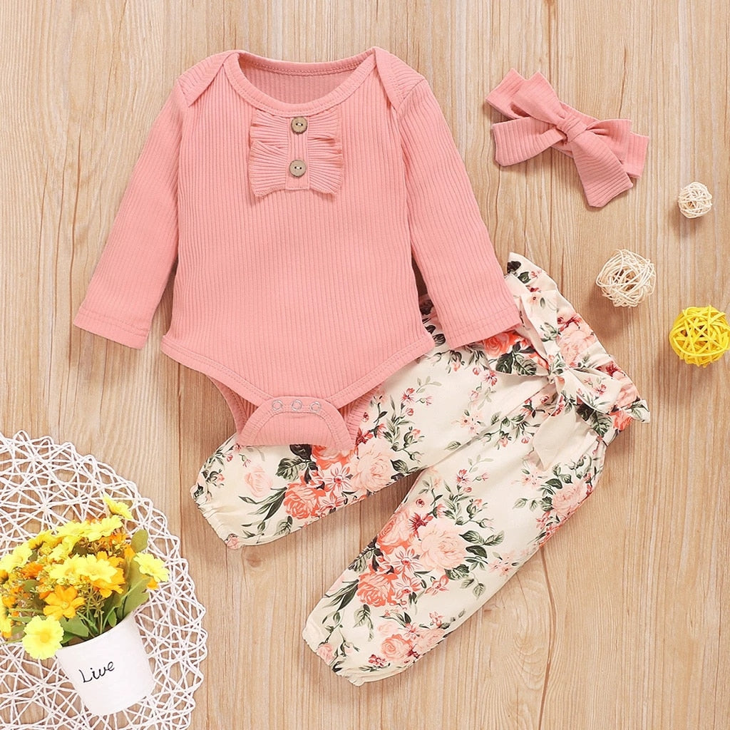 Newborn Baby Girls Clothes Set Pink Toddler Ruffle Tops Heart Print Bow Trousers Princess Casual Infant Outfits Clothes Suit - The Well Being The Well Being Red / 24M The Well Being Newborn Baby Girls Clothes Set Pink Toddler Ruffle Tops Heart Print Bow Trousers Princess Casual Infant Outfits Clothes Suit