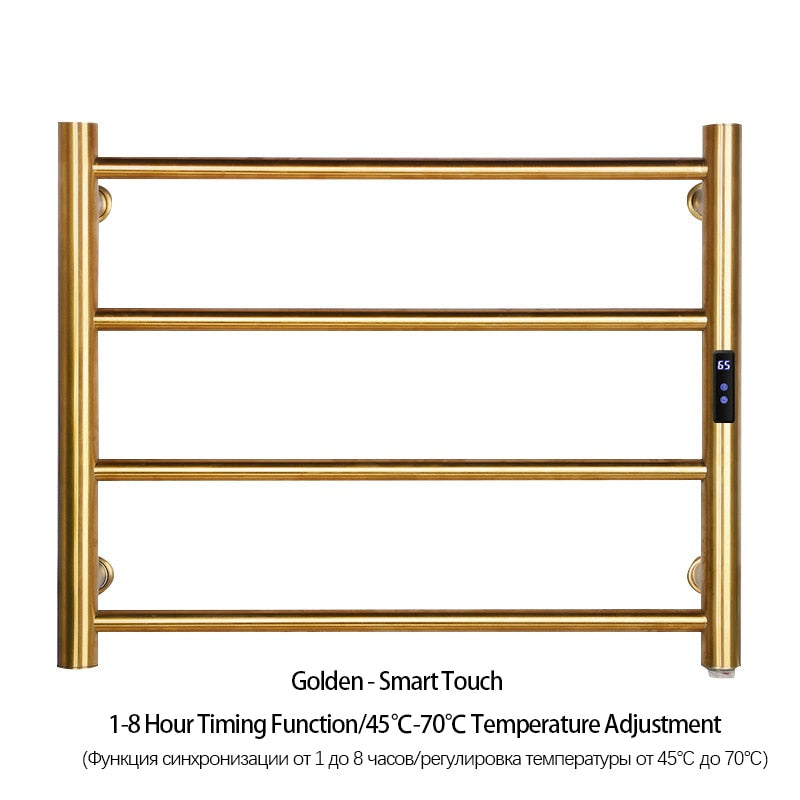 Gold Bathroom Electric Heated Towel Rail Stainless Steel Heated Towel Rack Smart Touch Towel Radiator Thermostatic Towel Warmer - The Well Being The Well Being Golden-Touch-45x54cm / China / US|Right|220V The Well Being Gold Bathroom Electric Heated Towel Rail Stainless Steel Heated Towel Rack Smart Touch Towel Radiator Thermostatic Towel Warmer