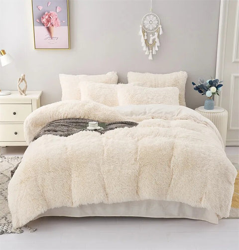 Plush Duvet Cover Pillowcase Set - Cozy Bedding for Singles and Doubles - The Well Being The Well Being Twin 160X210cm / Beige The Well Being Plush Duvet Cover Pillowcase Set - Cozy Bedding for Singles and Doubles