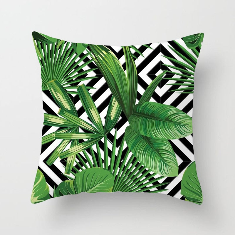 Tropical Leaf Cactus Monstera Cushion Cover 45*45cm Polyester Throw Pillows Sofa - The Well Being The Well Being 2BZ-40506-075 The Well Being Tropical Leaf Cactus Monstera Cushion Cover 45*45cm Polyester Throw Pillows Sofa