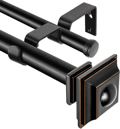 Telescoping Double Curtain Rod 72-144 Inch Heavy-Duty Metal – Adjustable Antique Bronze Rod for Windows 69-140”, 30lb Capacity, Includes Hardware (Vintage Finials)