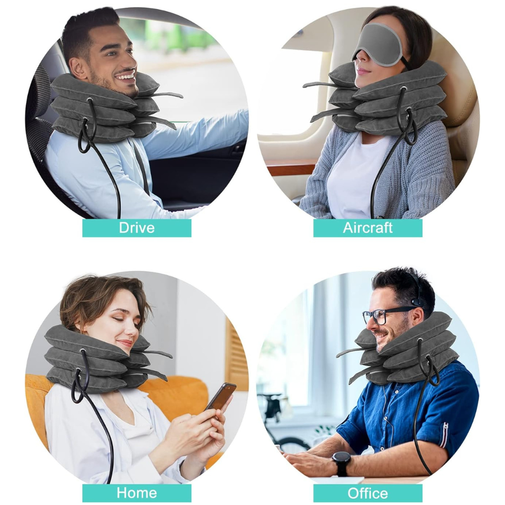 Adjustable Inflatable Cervical Neck Traction Device for Instant Pain Relief - Lightweight & Portable Neck Stretcher Collar