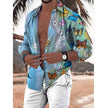 Vintage Shirt Men Long Sleeves Printed Hawaiian Beach Casual Single-Breasted Stand Collar Shirt - TheWellBeing4All