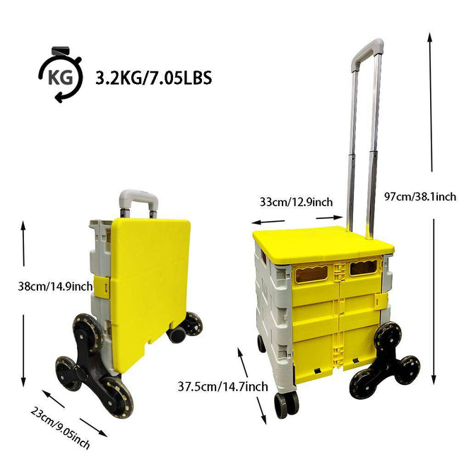 Foldable Utility Cart Folding Portable Rolling Crate Handcart Shopping Trolley Wheel Box with Lid Wear-Resistant Noiseless 360° - TheWellBeing4All