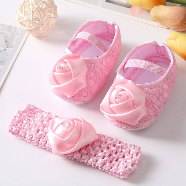 Baby Shoes Baptism White Bowknot Baby Girl Lace Shoes Headband Set Toddler Prewalker Cute Baby Soft Shoes for 0-18M Kids - TheWellBeing4All