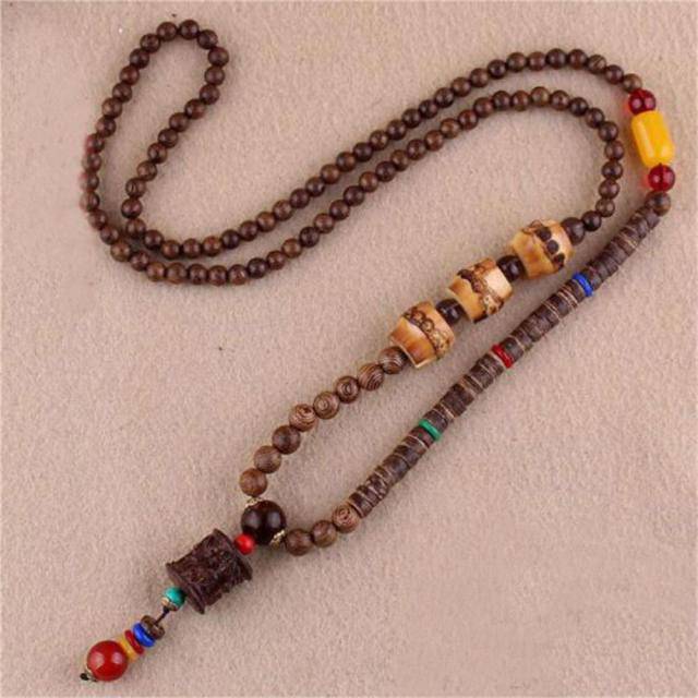 Handmade Necklace Nepal Buddhist Mala Wood Beads Pendant - TheWellBeing4All