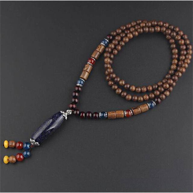 Handmade Necklace Nepal Buddhist Mala Wood Beads Pendant - TheWellBeing4All